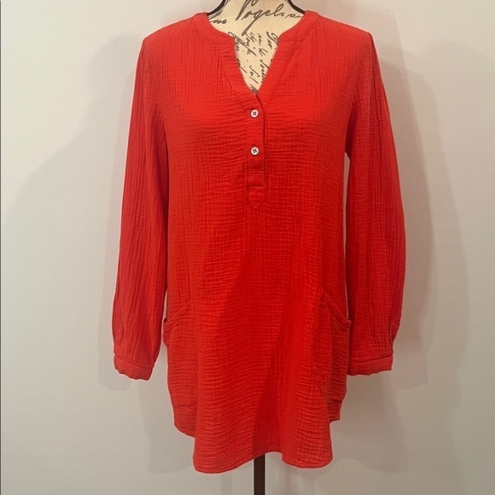 Soft Surroundings Santorini cotton gauze pullover tunic top red M